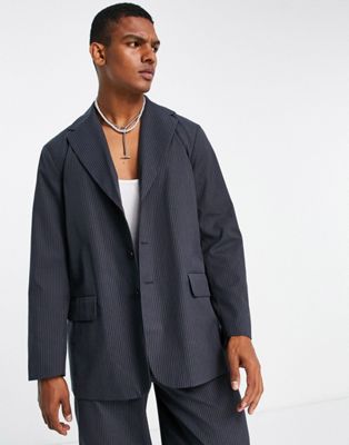 COLLUSION oversized pinstripe blazer in navy co-ord - ASOS Price Checker