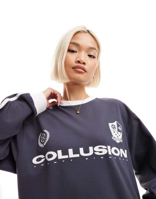 COLLUSION oversized pique football t-shirt in charcoal | ASOS