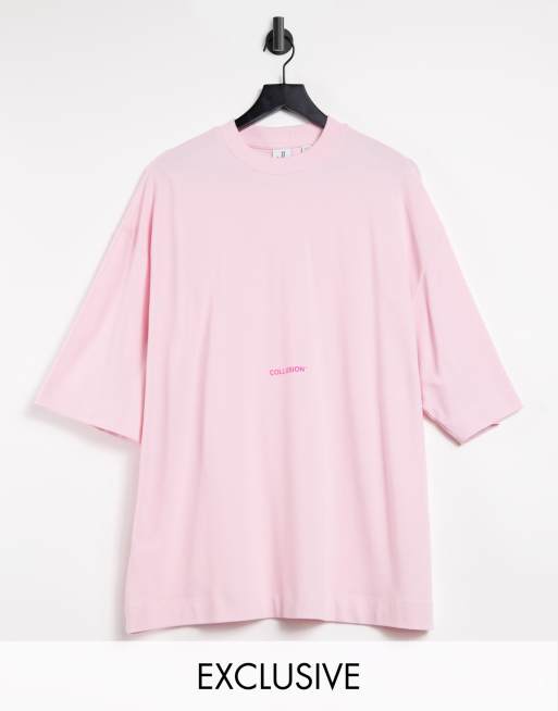 COLLUSION oversized pique t-shirt in pale pink with contrast logo