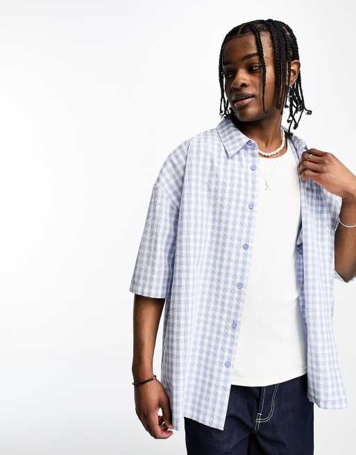 COLLUSION oversized plaid short sleeve shirt in blue | ASOS