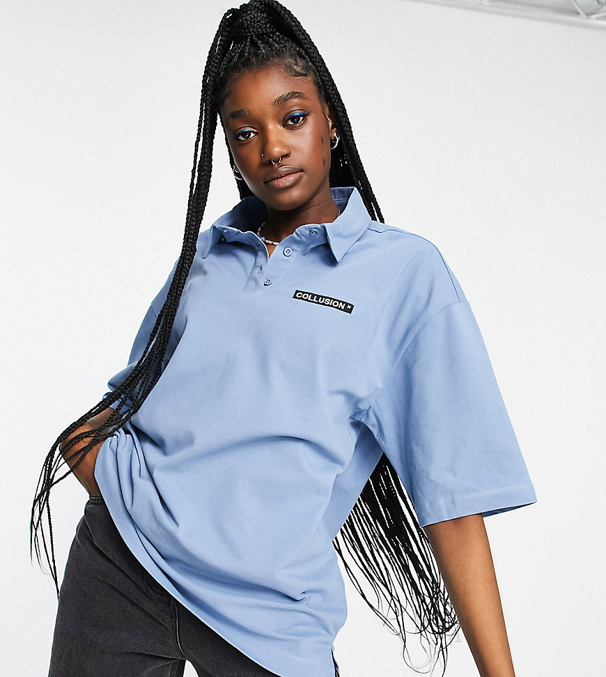 COLLUSION oversized polo in blue pique-Blues
