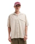 [Collusion] COLLUSION oversized poplin revere short sleeve shirt in neutral check 2XL Neutral check