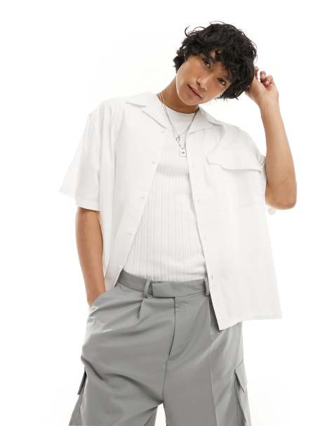 COLLUSION oversized poplin revere short sleeve shirt in white - view 1