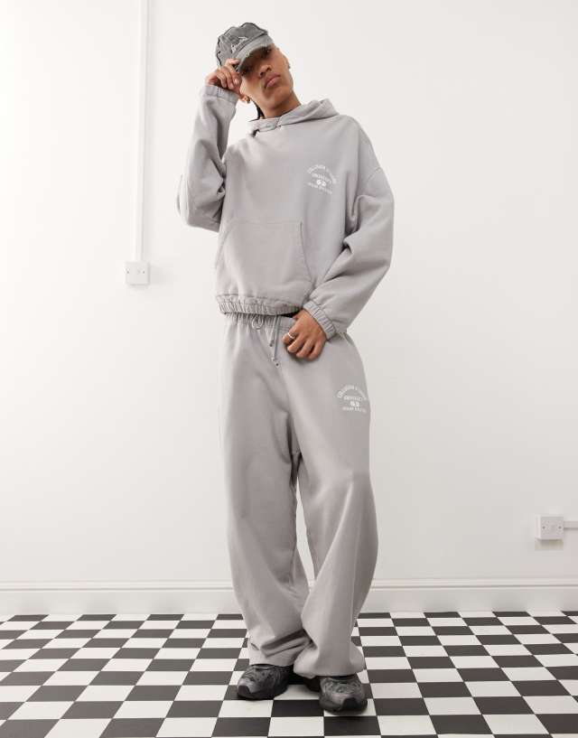 COLLUSION oversized printed hoodie with elasticated cuffs in gray