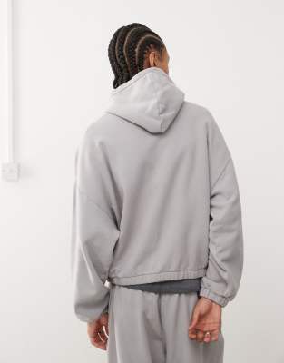 COLLUSION oversized printed hoodie with elasticated cuffs in grey