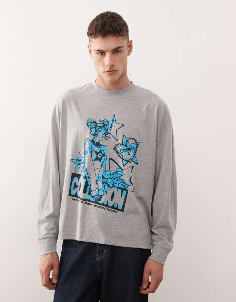 COLLUSION oversized printed t-shirt in grey marl - view 1