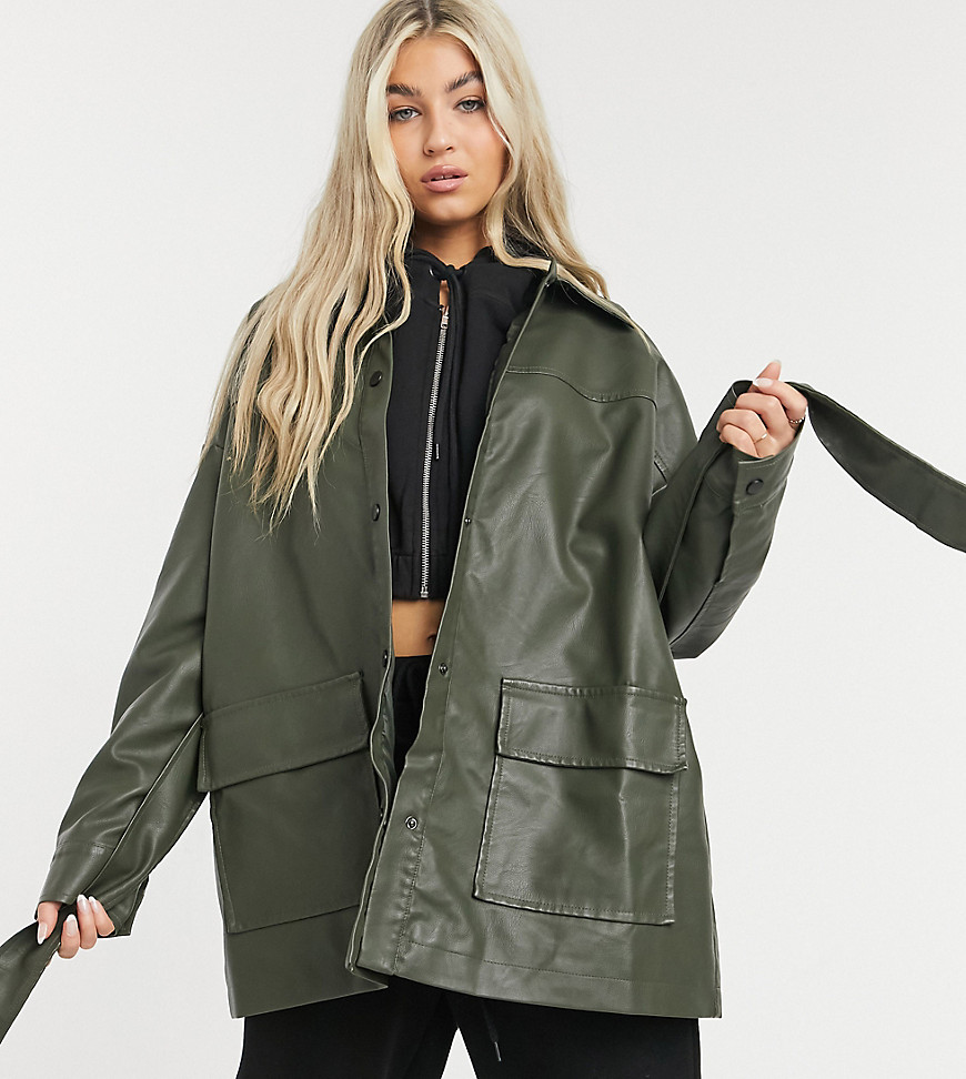 COLLUSION oversized PU shacket in green