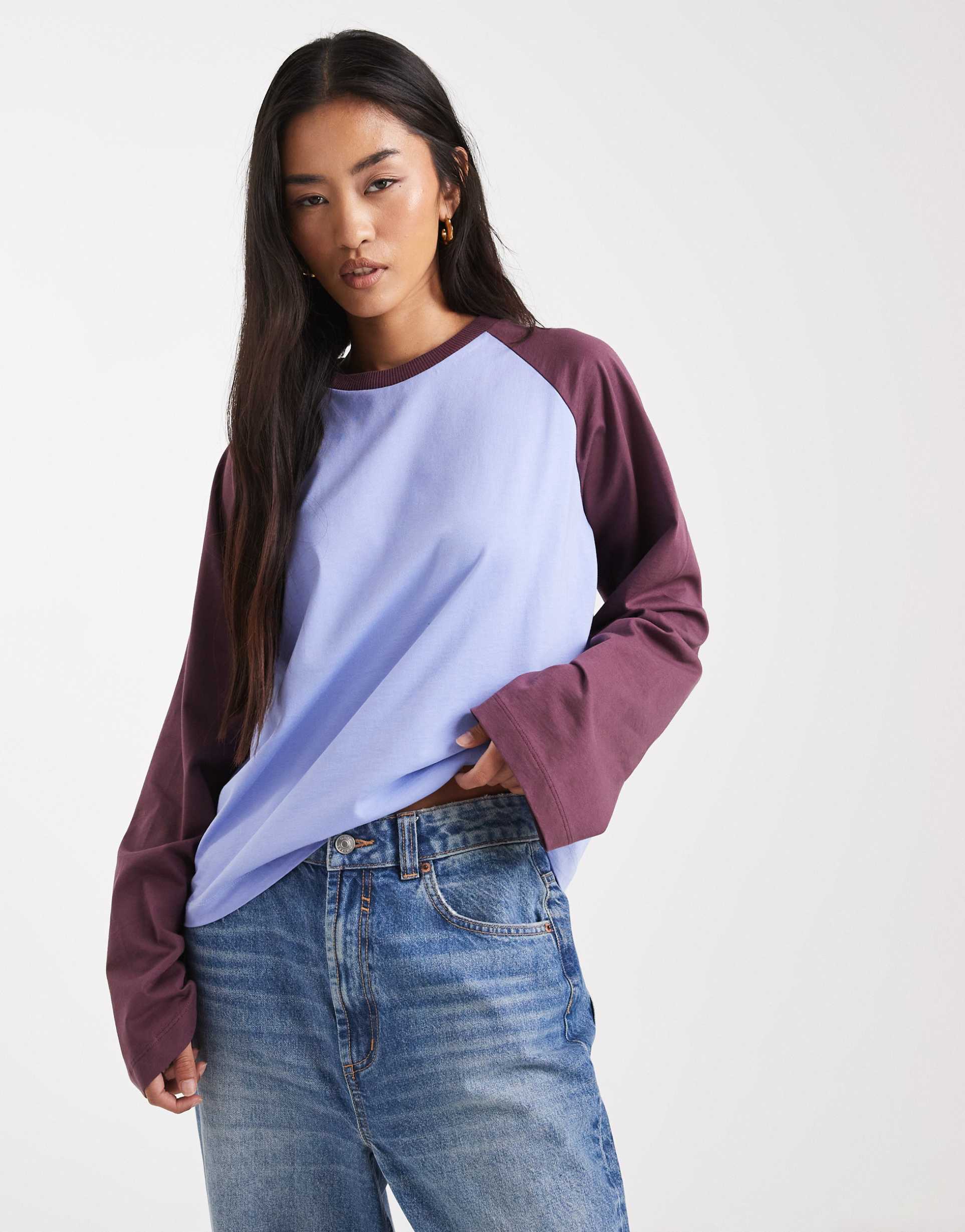 collusion oversized raglan t-shirt in choc blue