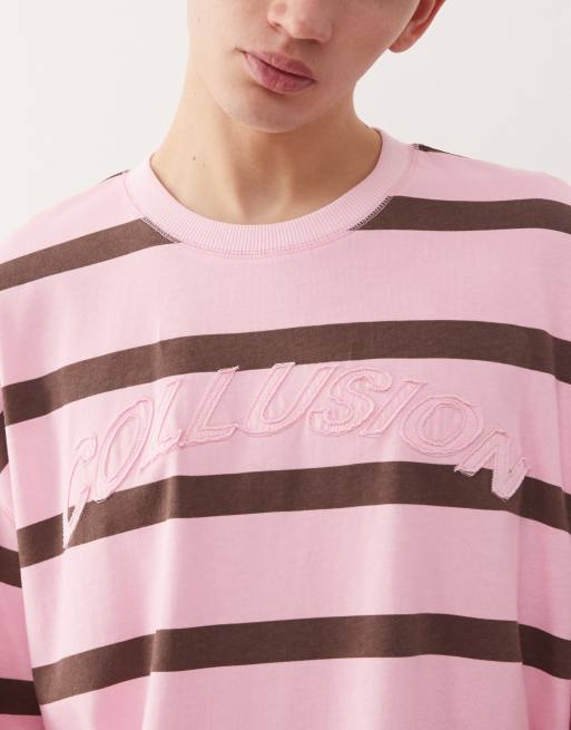 COLLUSION - Oversized recht T-shirt met strepen in roze, 5 van 5