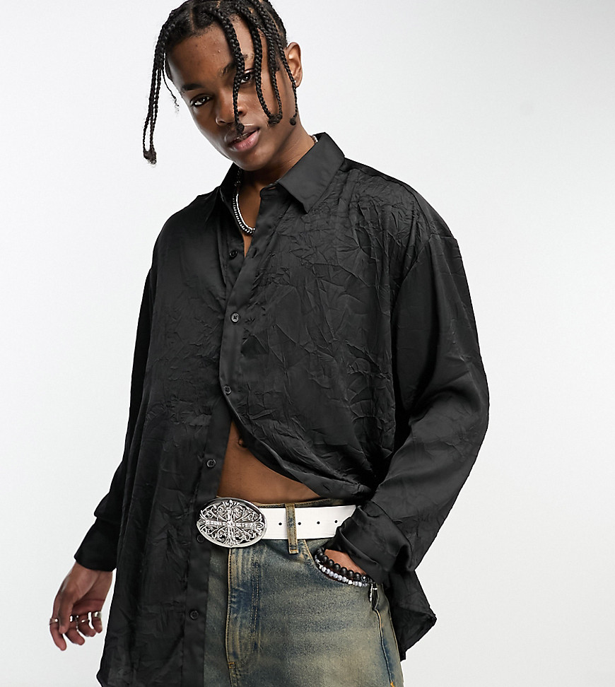 COLLUSION oversized satin crinkle shirt in black
