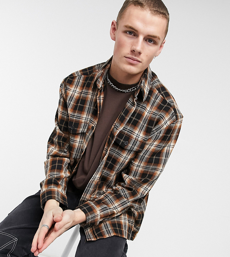 COLLUSION oversized shacket in brushed brown check-Blues