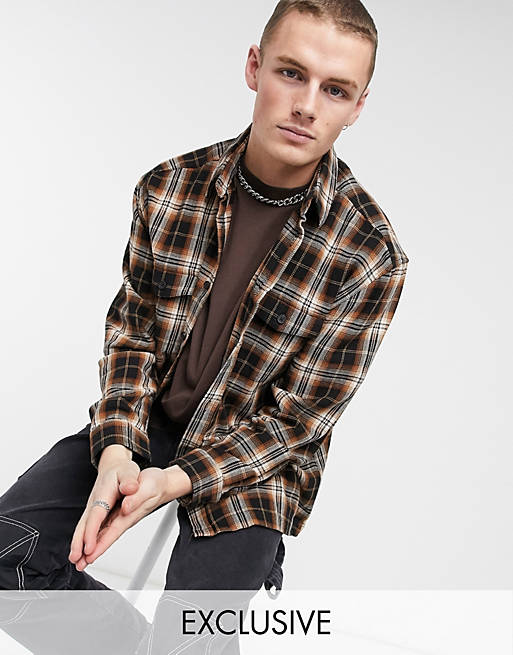 Shirts COLLUSION oversized shacket in brushed brown check 