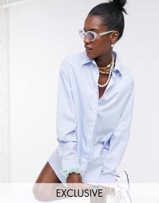 blue oversized shirt dress