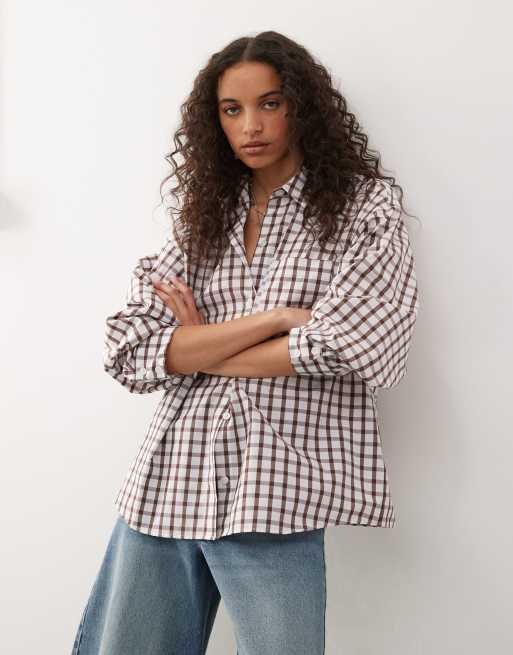 COLLUSION oversized shirt in brown and white check - view 1