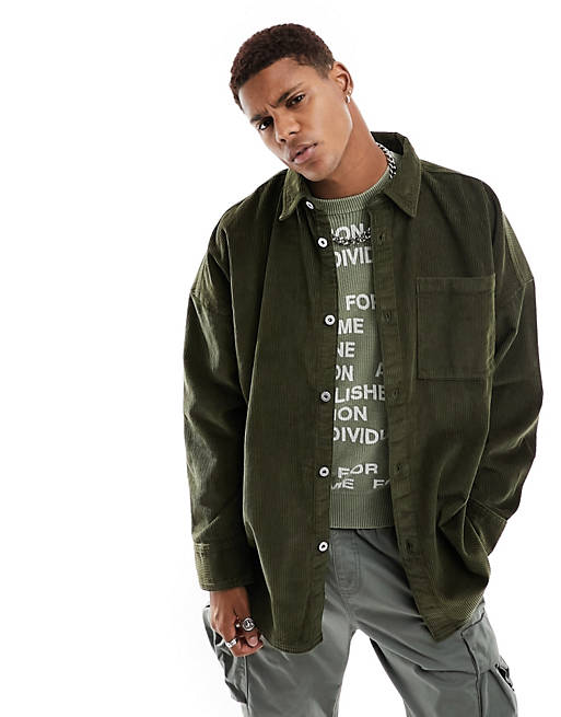 COLLUSION oversized shirt in cord in khaki | ASOS