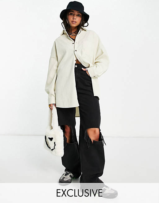 Tops Shirts & Blouses/COLLUSION oversized shirt in ecru cord 
