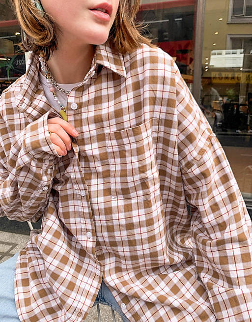 Women Shirts & Blouses/COLLUSION oversized shirt in pink and brown check 