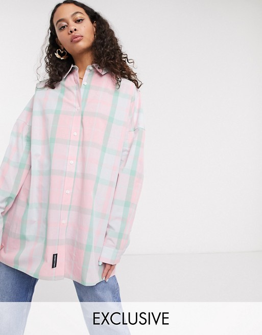 COLLUSION oversized shirt in pink check