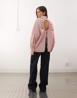 Collusion Oversized Shirt With Cut Out Back Detail In Multi