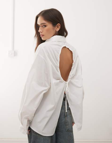 COLLUSION oversized shirt with cut out back detail in white - view 1