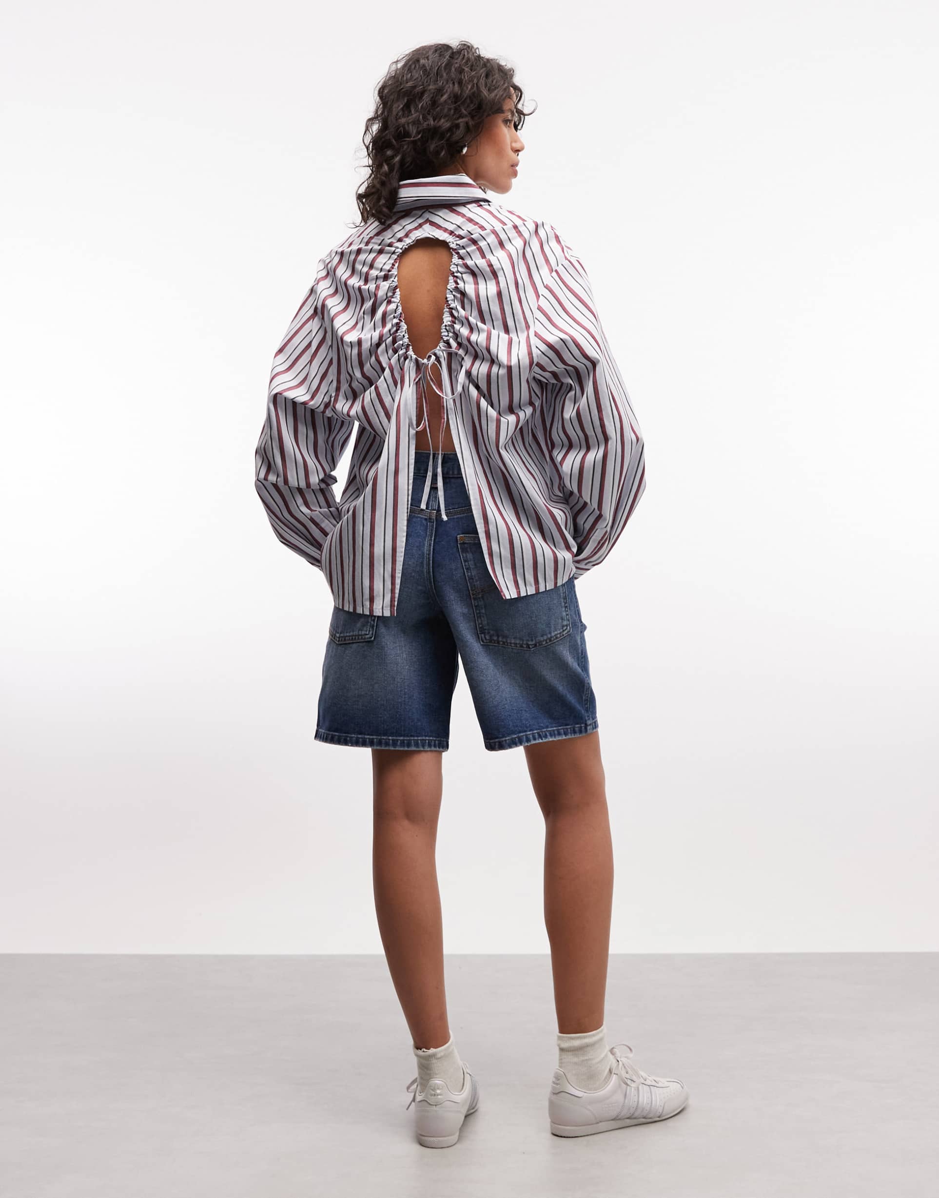 collusion oversized shirt with keyhole detail in blue stripes