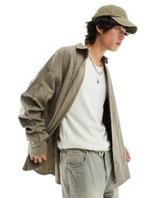 COLLUSION oversized shirt with raw detail in khaki-No colour