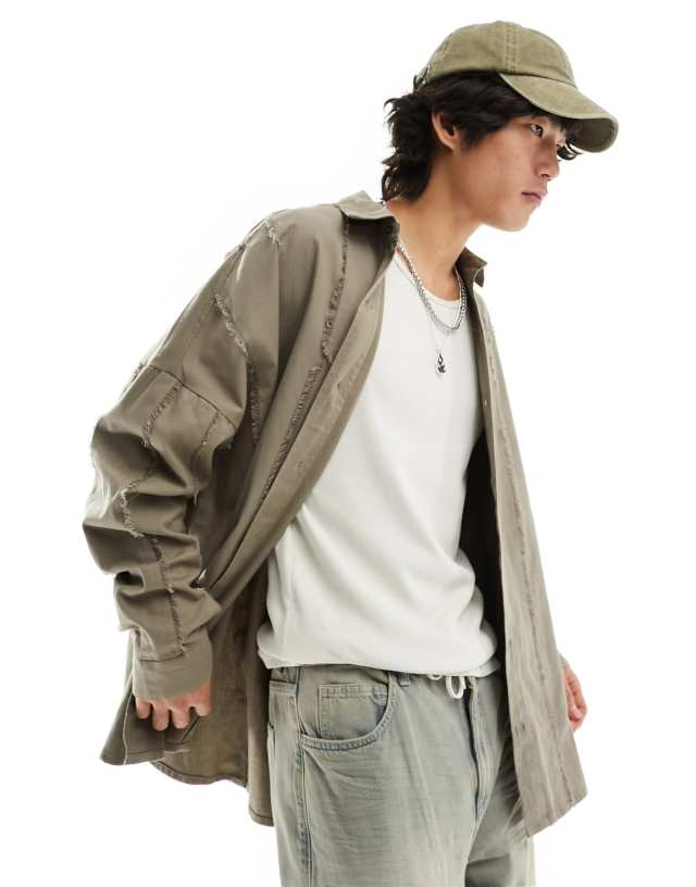 Collusion - oversized shirt with raw detail in khaki