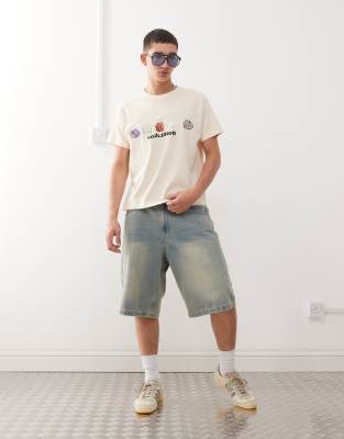 oversized short sleeve antifit printed T-shirt in white