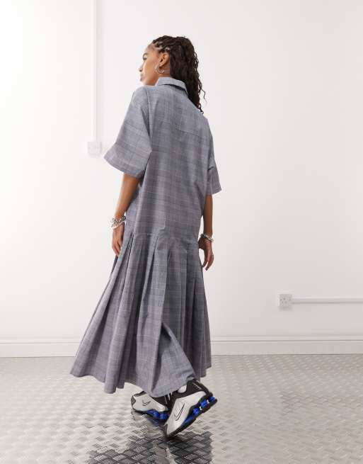 COLLUSION oversized smock midi shirt dress in graphic navy check