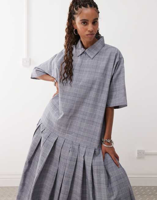oversize midi shirt dress Cocoon Linen Shirt Dress, XS / Black / Linen