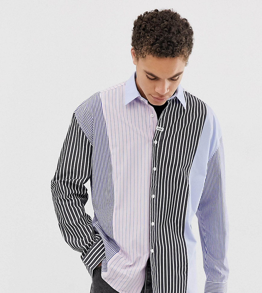 COLLUSION oversized splice stripe shirt-Black