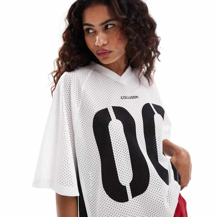 COLLUSION oversized sports tee with number graphic in ivory | ASOS