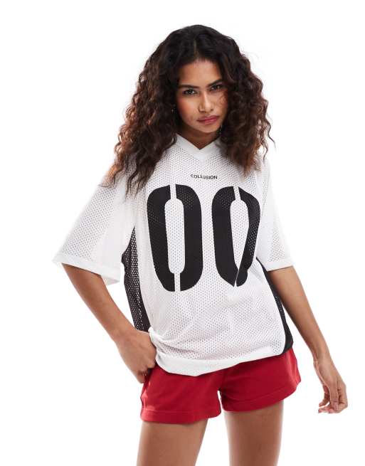 COLLUSION oversized sports tee with number graphic in ivory | ASOS