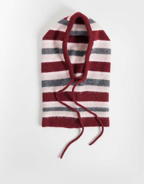 COLLUSION oversized stripe balaclava in burgundy stripe - view 1