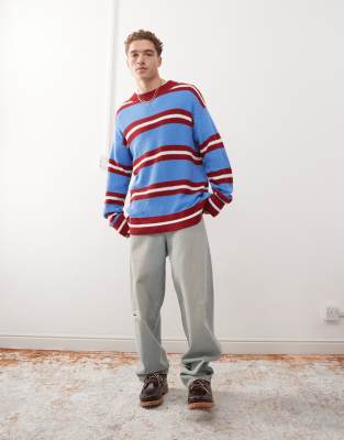 Collusion Oversized Stripe Knit Sweater In Red