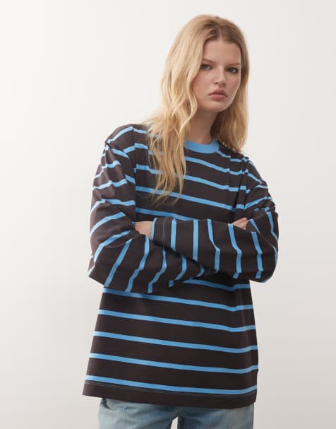 COLLUSION Boxy long sleeve tee in blue stripe 