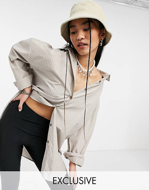  Shirts & Blouses/COLLUSION oversized stripe shirt in light beige 