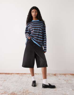 Collusion Oversized Striped Long Sleeve Tee In Blue