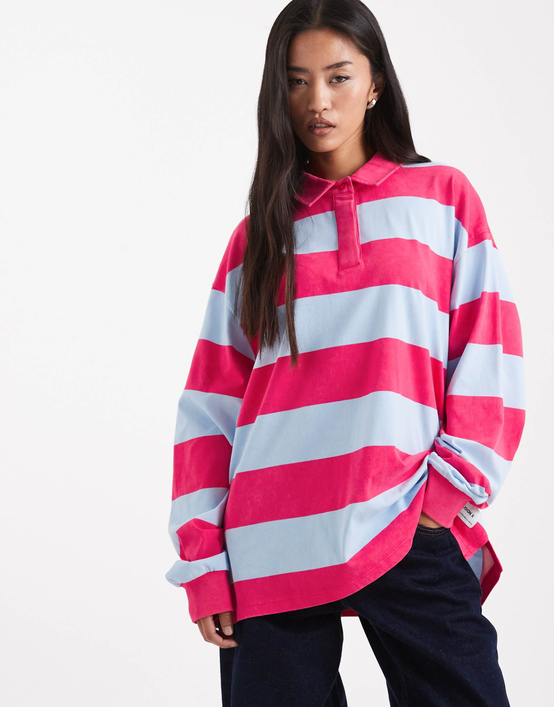collusion oversized striped rugby polo shirt