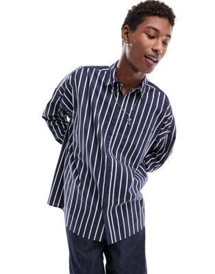 Collusion Oversized Striped Shirt In Blue-multi
