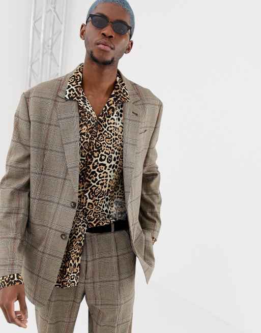 COLLUSION suit in brown windowpane check ASOS