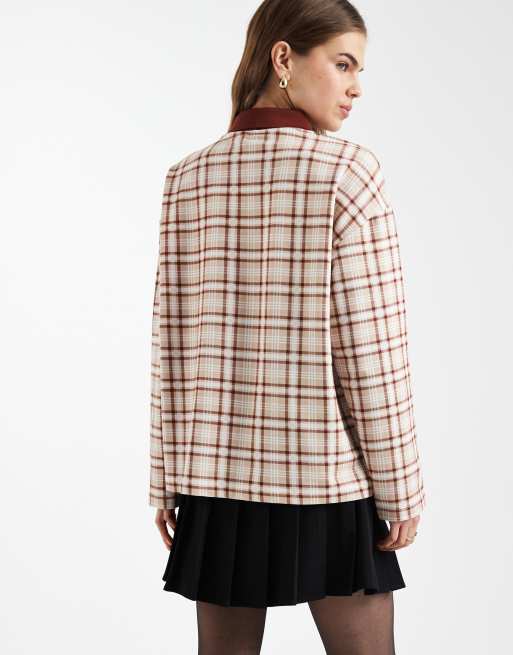 COLLUSION oversized sweat polo in neutral check, 4 of 4