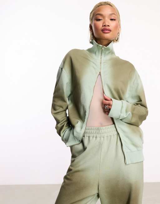 COLLUSION - Oversized sweater met opstaande boord in kaki met wassing