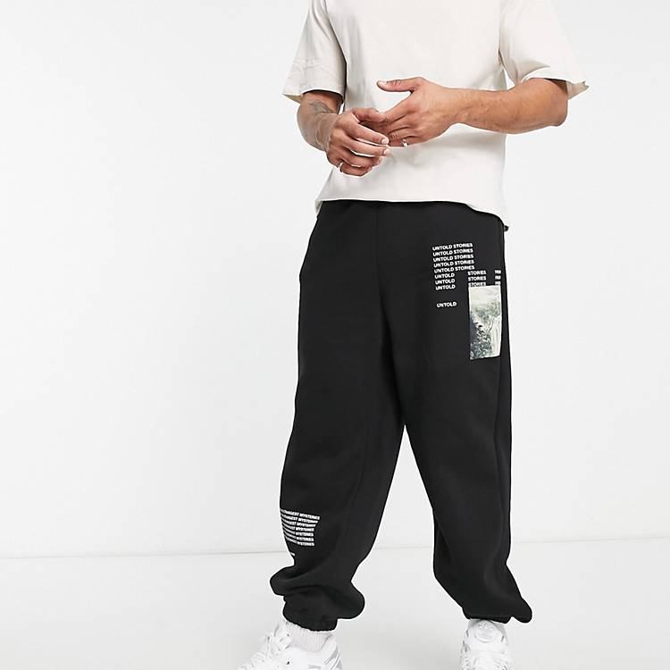 Set oversized sweatpants with text print in Asos Men Sport & Swimwear Sportswear Sports Pants 