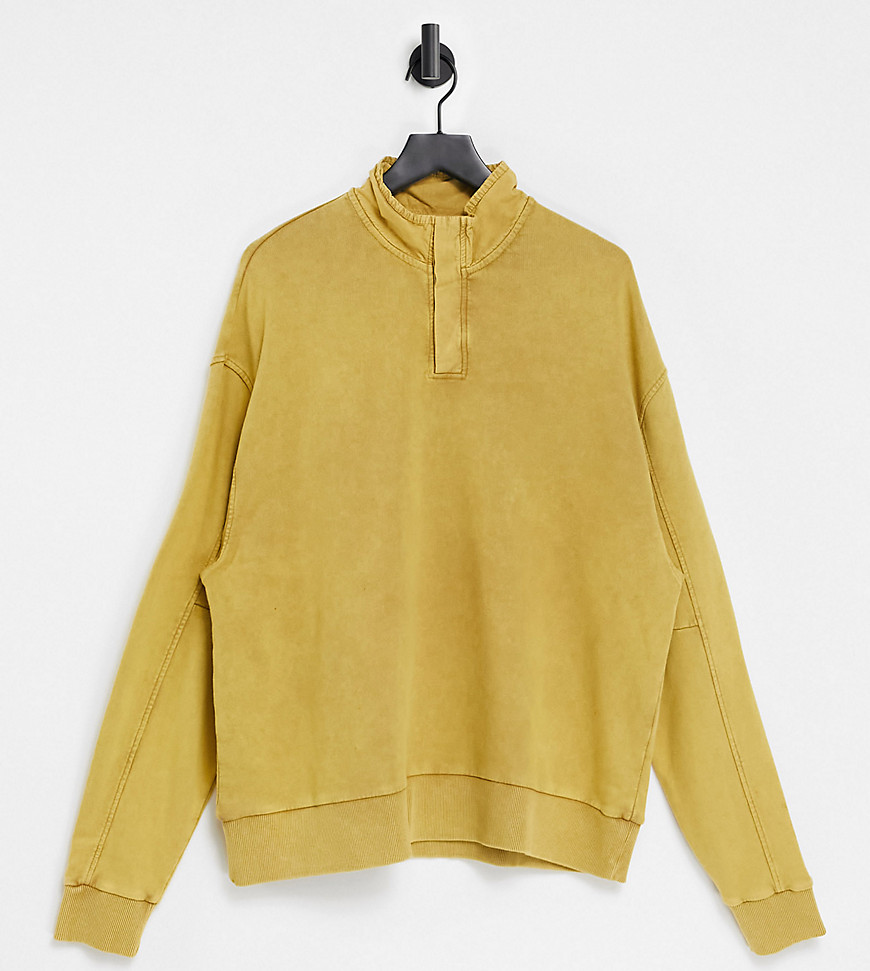 COLLUSION - Oversized sweatshirt i ekstrem syrevask med ståkrave og nylon-knapstolpe i kontrast-Brun