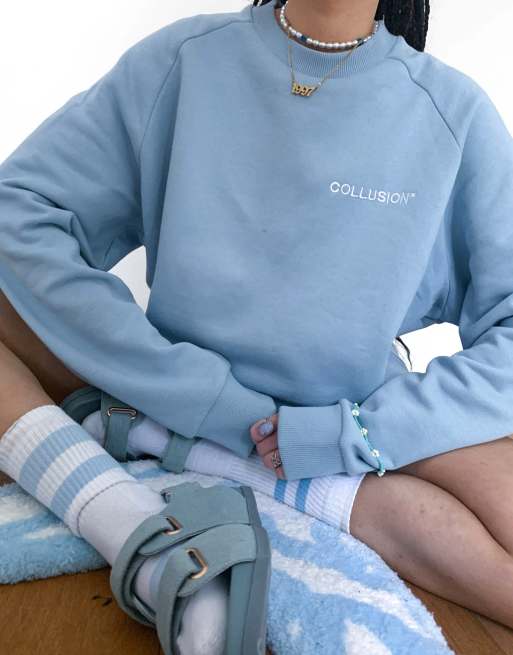 COLLUSION oversized sweatshirt set in pale blue ASOS