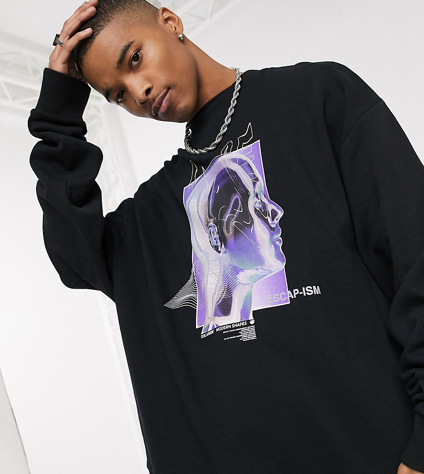 COLLUSION oversized sweatshirt with print in black
