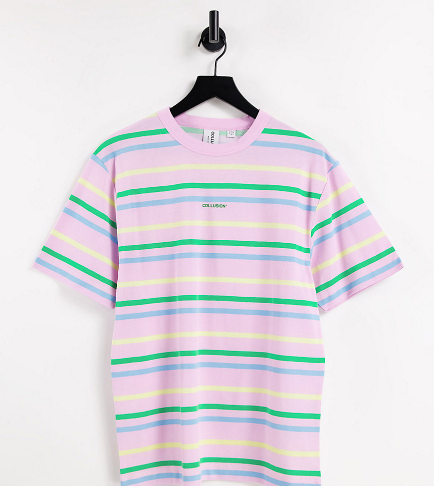 COLLUSION - Oversized T-shirt i lyserød pique med multifarvede striber - Del af sæt