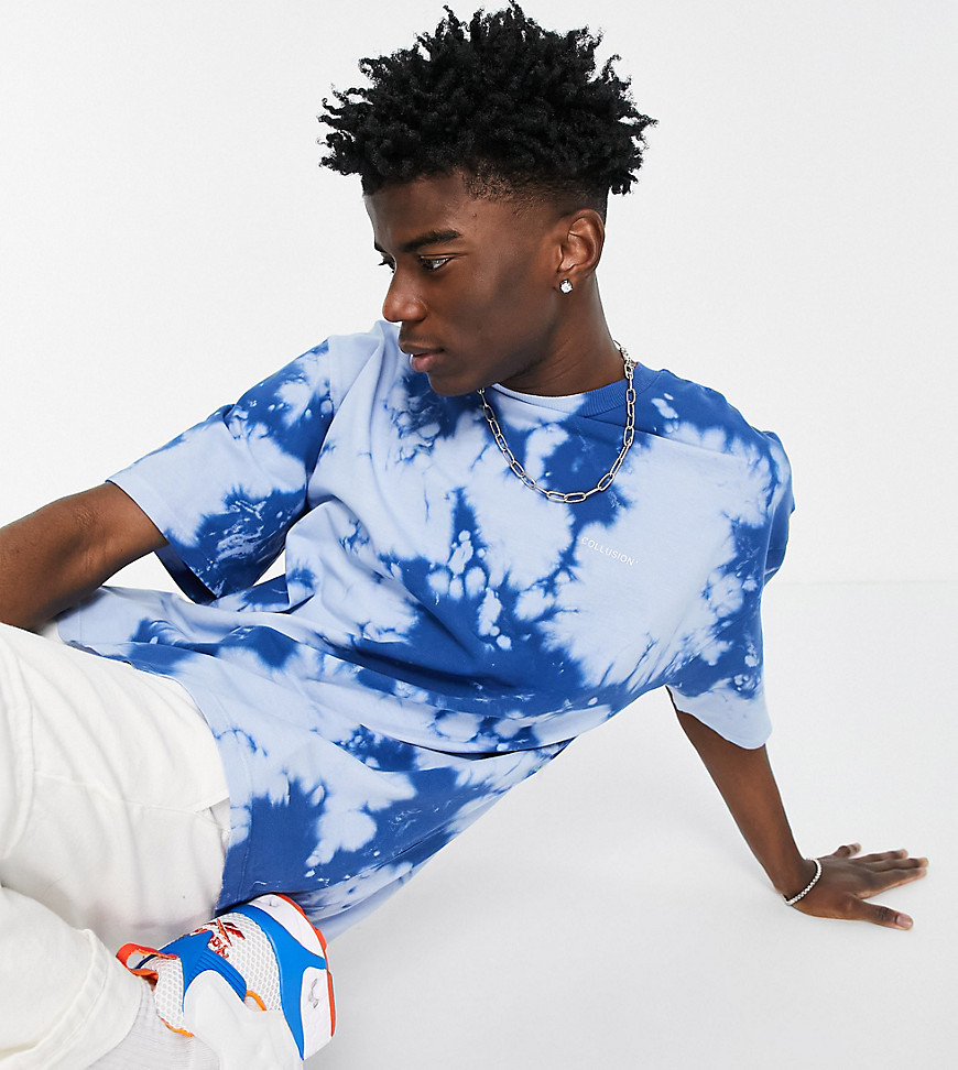 COLLUSION oversized T-shirt in blue tie dye pique fabric - part of a set-Blues