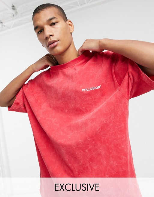 COLLUSION oversized t-shirt in red acid wash